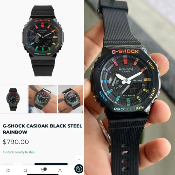 G-Shock CasiOak Black Steel Rainbow First Copy Watch (2) G-Shock CasiOak Black Steel Rainbow First Copy Watch