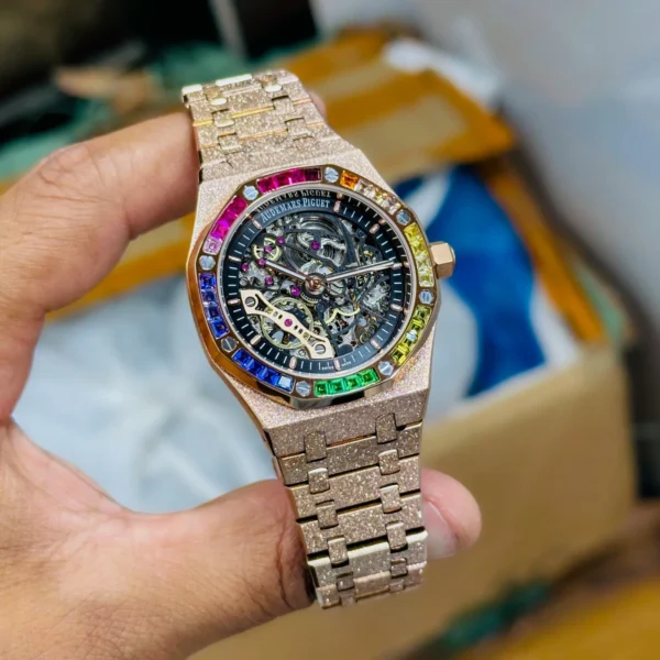 Luxury Reinvented Royal Oak Frosted Gold Rainbow Edition