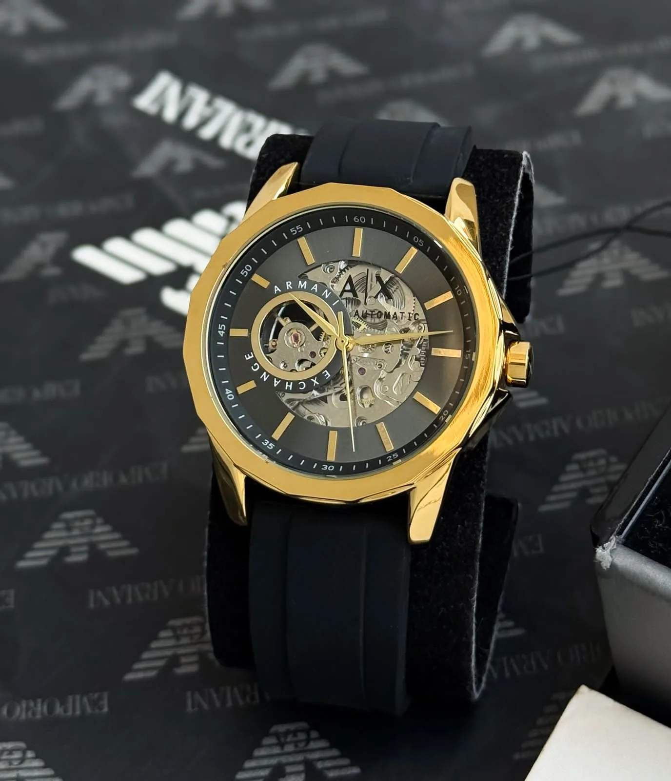 Armani Exchange Black Styling Rubber Strap First Copy Watch Premium Replica