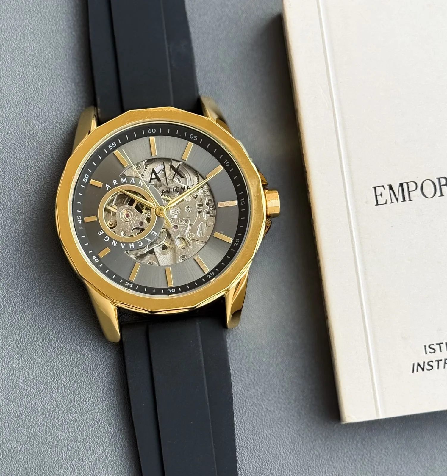 Armani Exchange Black Styling Rubber Strap First Copy Watch Premium Replica