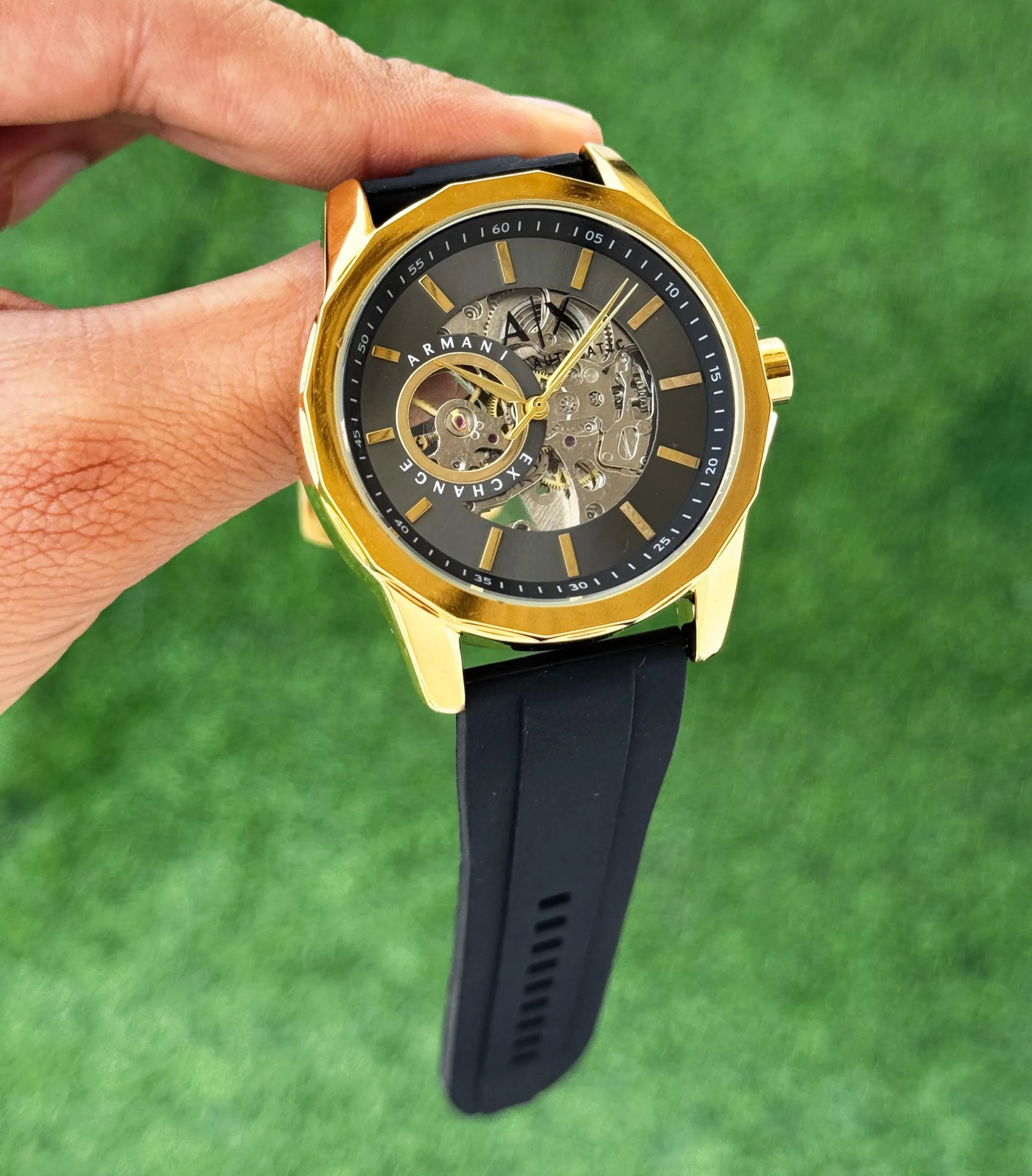 Armani Exchange Black Styling Rubber Strap First Copy Watch Premium Replica