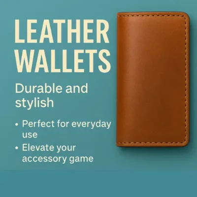 "Brown leather wallet with guide text"