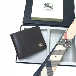 Burberry Wallet & Reversible Check Belt Combo Premium Gift Set 7AA First Copy