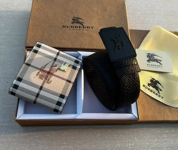 Burberry Check Pattern Wallet & Black Belt Combo Premium Gift Set