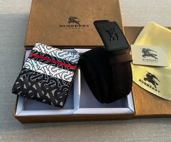 Burberry Designer Wallet & Black Belt Combo Premium Gift Set